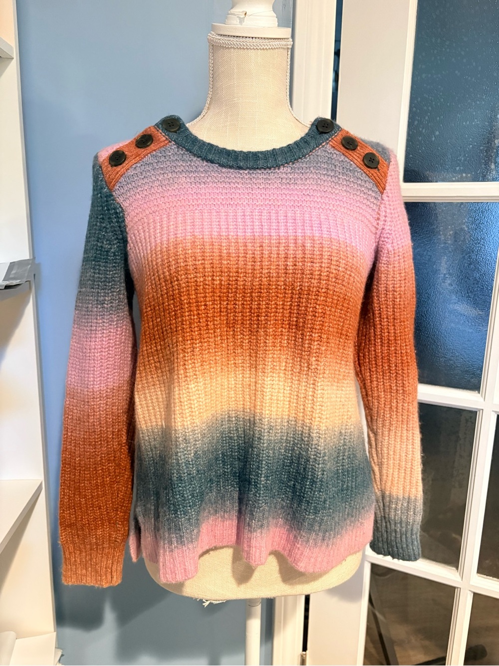 Madewell Women's Wool Blend Chunky Knit Sweater Size M Rainbow Preppy Colorful
